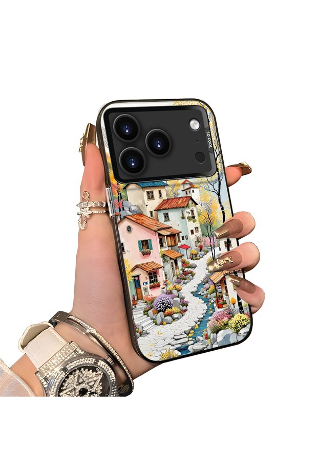 حافظة هاتف متوافقة مع iPhone 17 Pro مصنوعة من السيليكون ذات حافة صلبة وخلفية صلبة بنمط المناظر الطبيعية