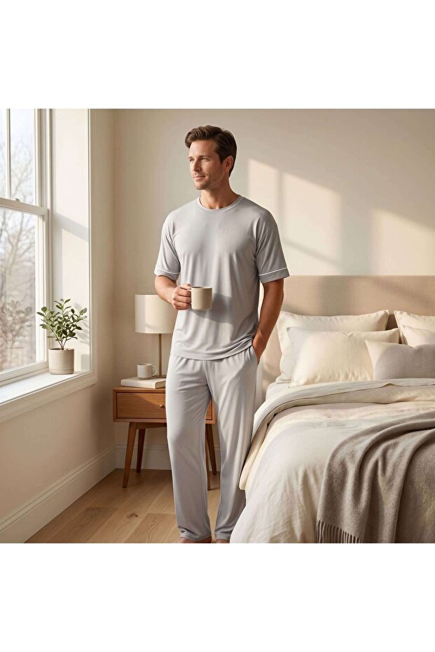 Cooling Jersey Men's Pajama Set - Xl/2Xl - Gray