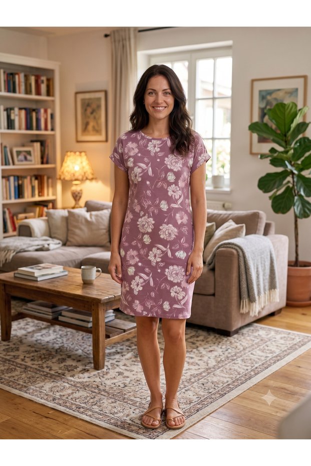 Lily Flowers Boat Neck Dress Printed