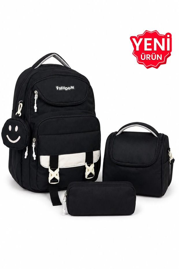 4-Piece Tsylon Fabric Waterproof Primary School Bag Set with Lunch Bag, Pen Holder and Accessory Bag