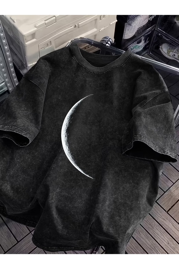 Moon Printed Washable Vintage Unisex Oversize T-Shirt