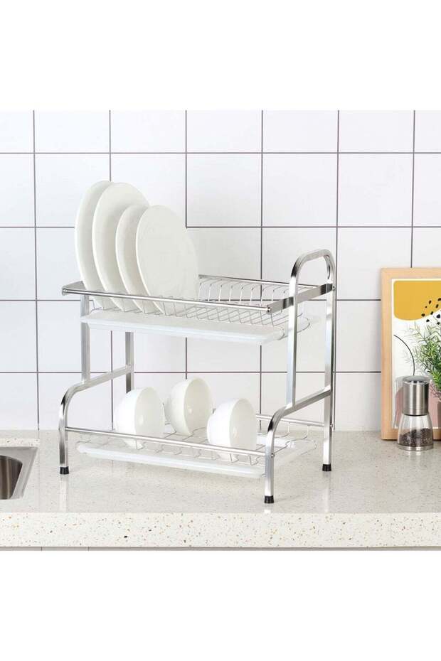 2 Tier Stainless Steel Dish Rack Shiny 42.3 X 25.5 X 40.5 CM