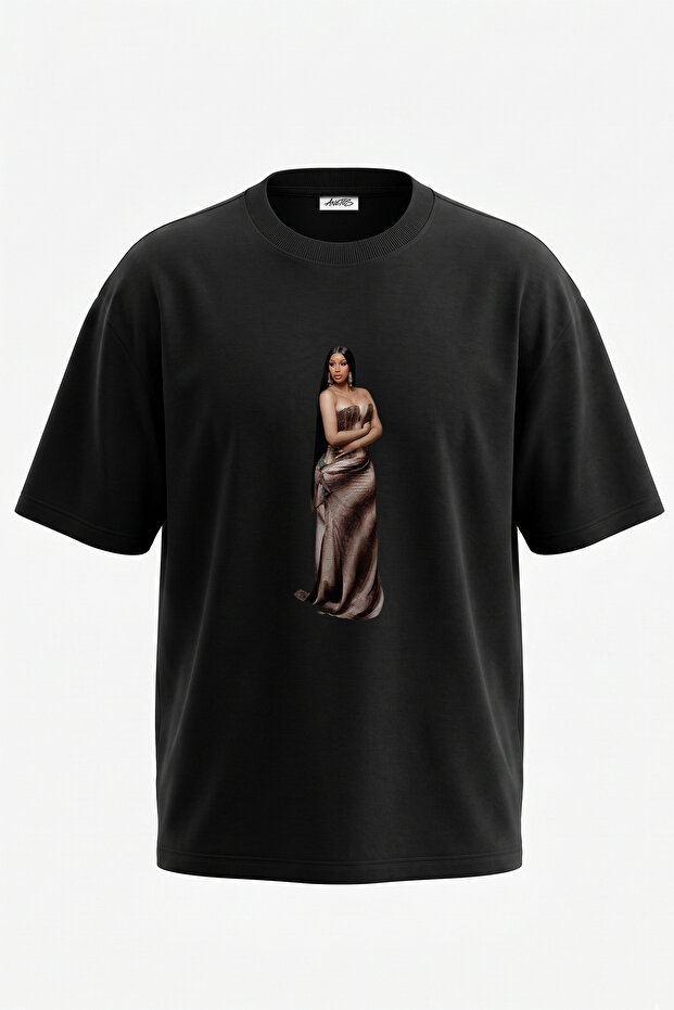 Cardi B_17 Design Printed Unisex Oversize Black Tshirt