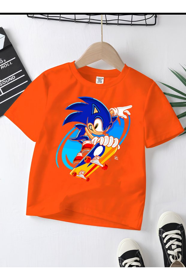 Sonic the Hedgehog New Season Printed Circular Neck Cotton Short Sleeve Children's T-Shirt
