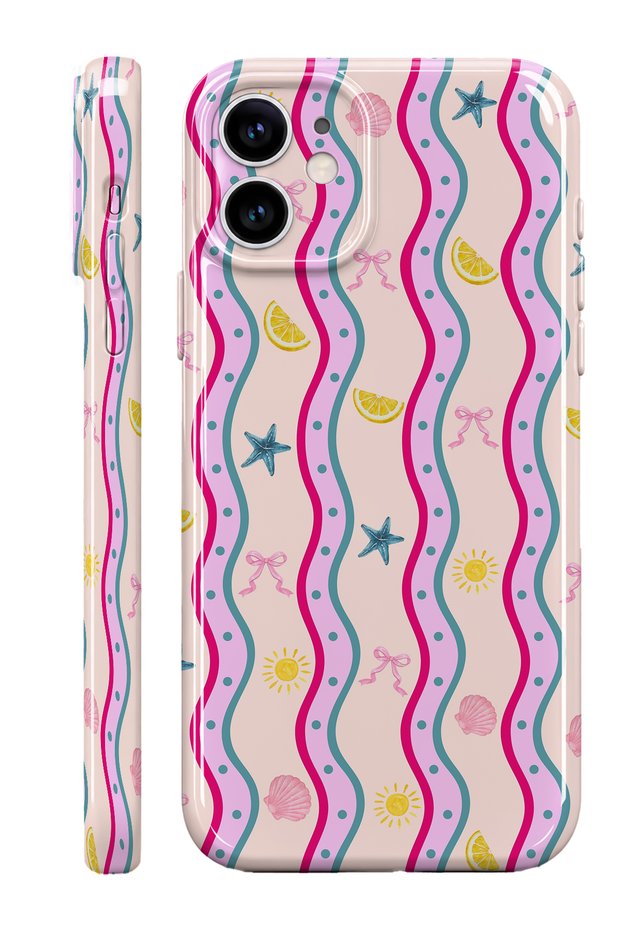 iPhone 12 Pink Wave Protect Slim Glossy Full Covering Print Camera Protected Phone Case