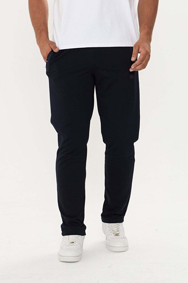 Large Size Cotton Men's Sweatpants Navy Blue 19261-L