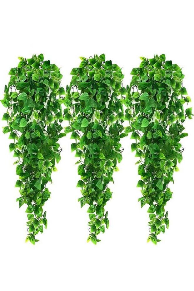 HOOTO 3 pcs Artificial Hanging Ivy Vine Plants Fake Hanging Plant Faux Greenary Vine Outdoor UV Resistant Plastic Plants for Wall, Wedding Party Decor Green No Baskets