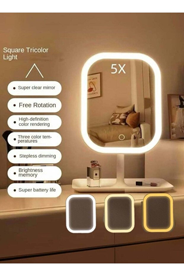 Touch-Sensitive Controls Vanity Mirror, Makeup Mirror with LED Light, 2400mAh Rechargeable