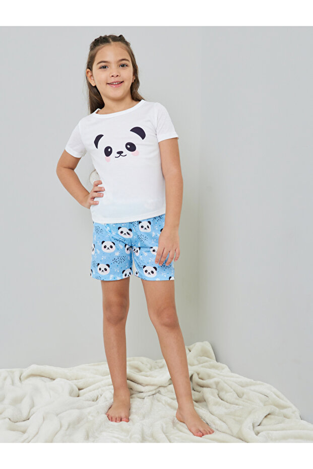Girls Panda Print T-Shirt and Shorts Set
