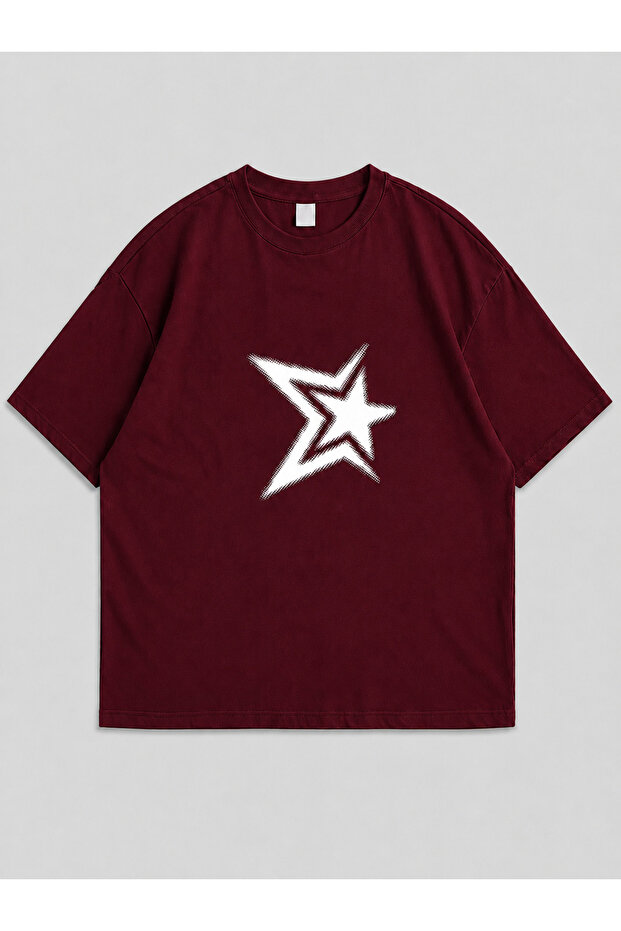 Unisex Y2K Star Printed Oversized T-Shirt Burgundy