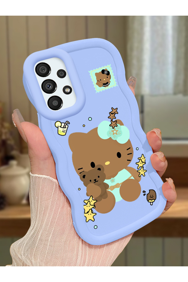 Samsung Galaxy A33 5g Compatible Case Camera Protector Blue Silicone Couple Phone Case Kitty Pattern