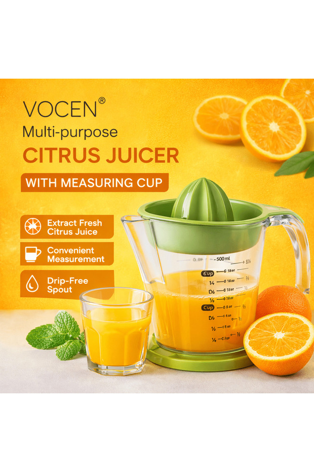 VOCEN Citrus Juicer with Measuring Cup Manual Orange Juicer 500ml