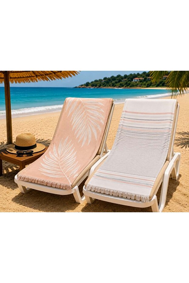 Summer Leaf & Stripe Cinnamon - Set of 2 Peshtemal Beach Towels (70X150)