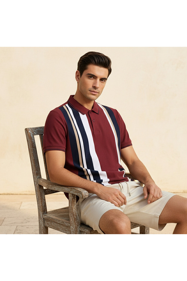 Men Short Sleeves Striped Polo T-shirt