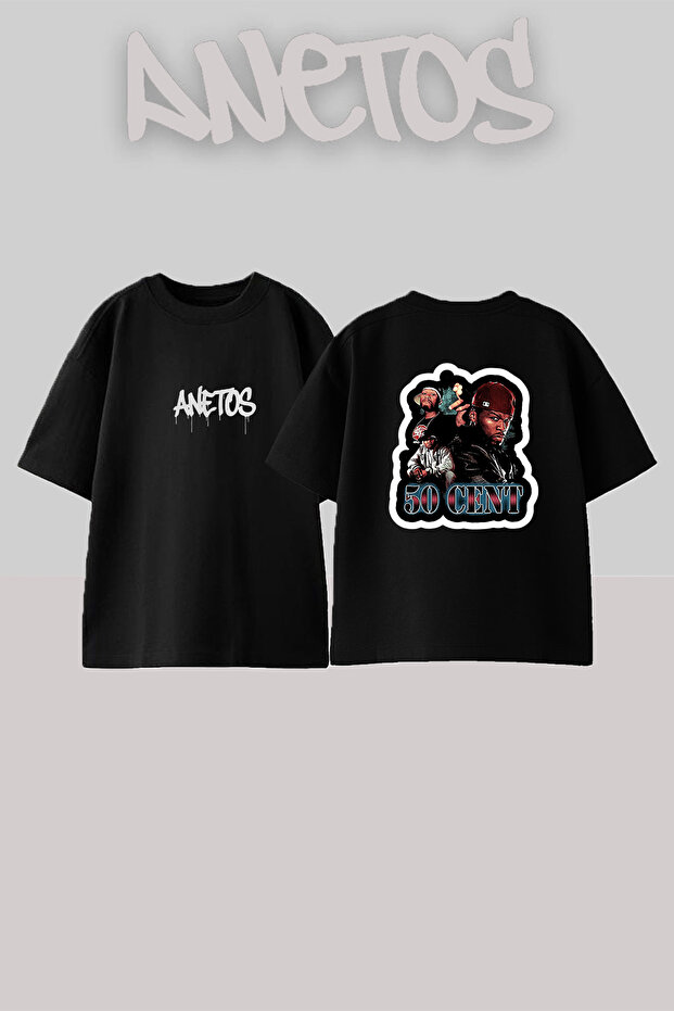 50 Cent_5 Design Printed Unisex Oversize Black Tshirt