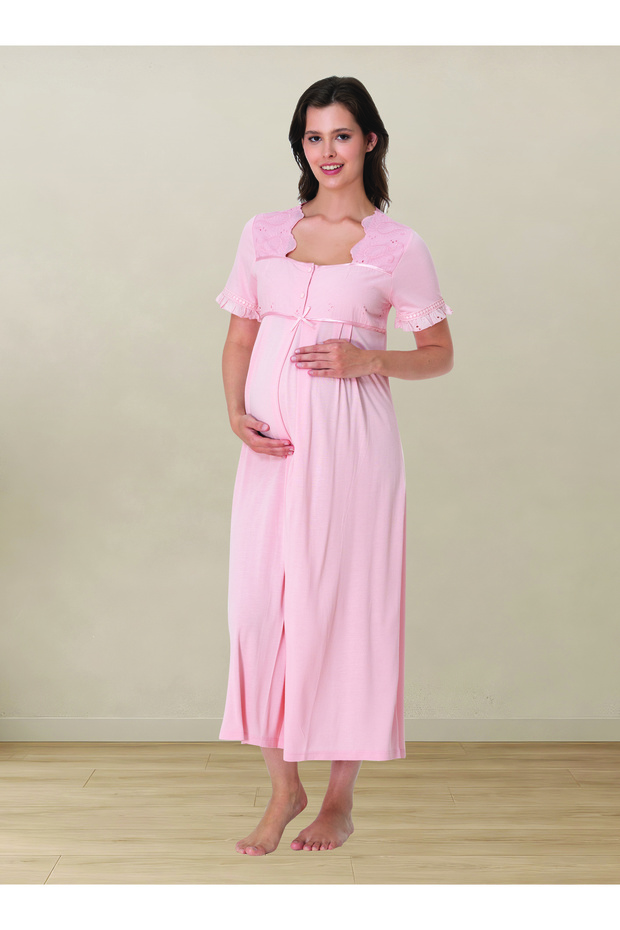 Breastfeeding-Friendly Cotton Short-Sleeved Maternity Nightgown