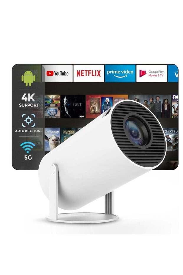 JOROBO 4K Smart Portable Projector with Built-In Speakers, Screen Mirroring, and Advanced Connectivity Features for HD Home Cinema Experience