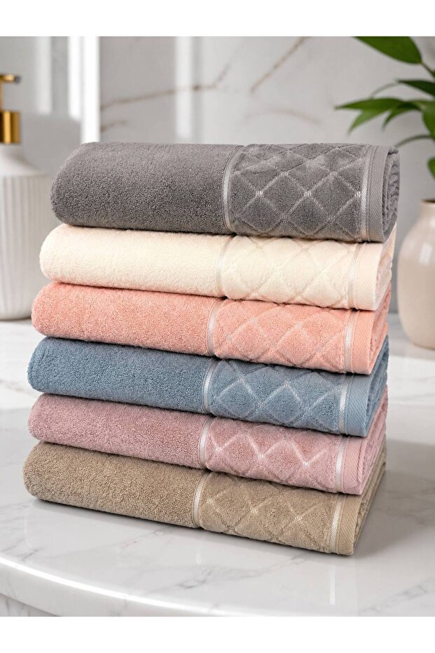 6-Piece Diamond Partial Velvet Hand & Face Towel Set 50X90Cm.