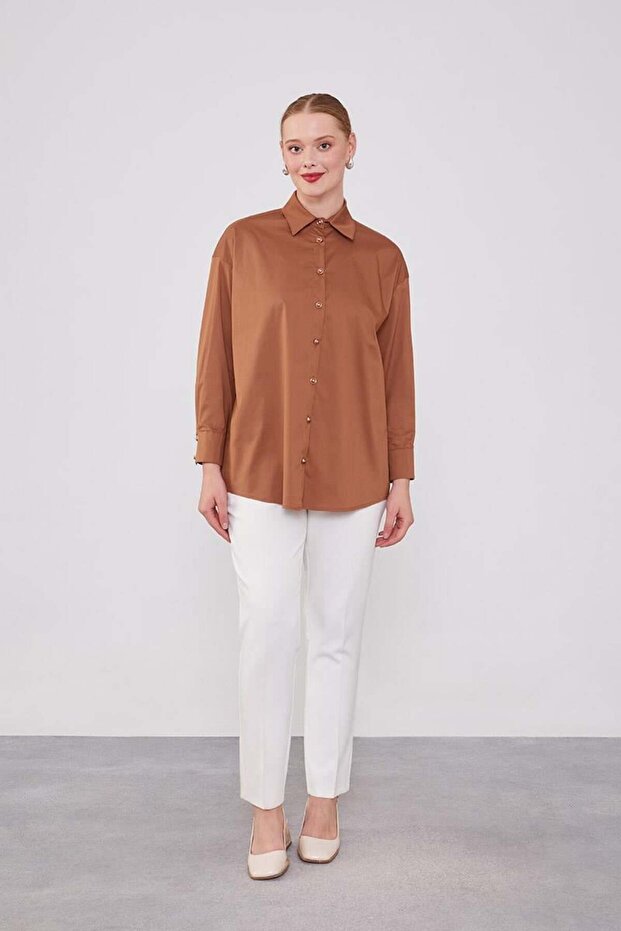 Coffee Button Detailed Shirt