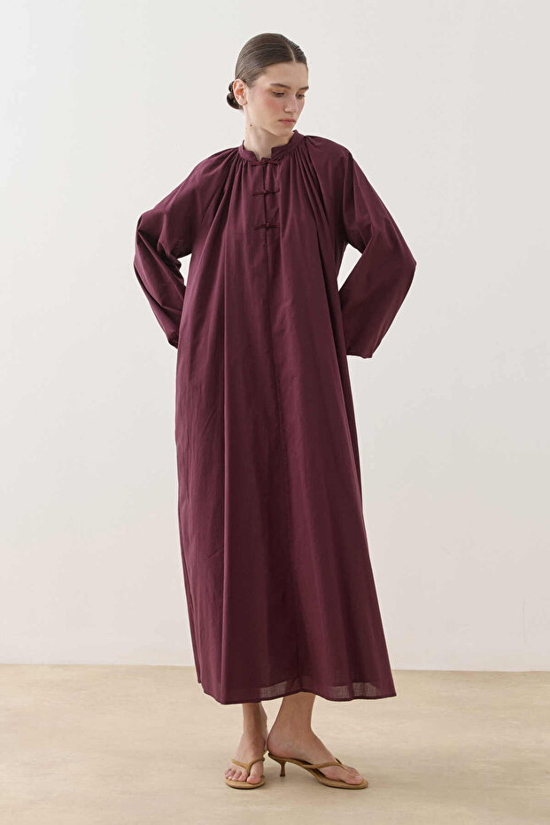 Chino Buttoned Cotton Dress Plum
