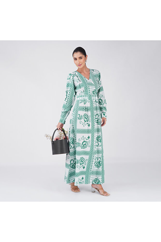 Blue Floral Corset Panel Maxi Dress