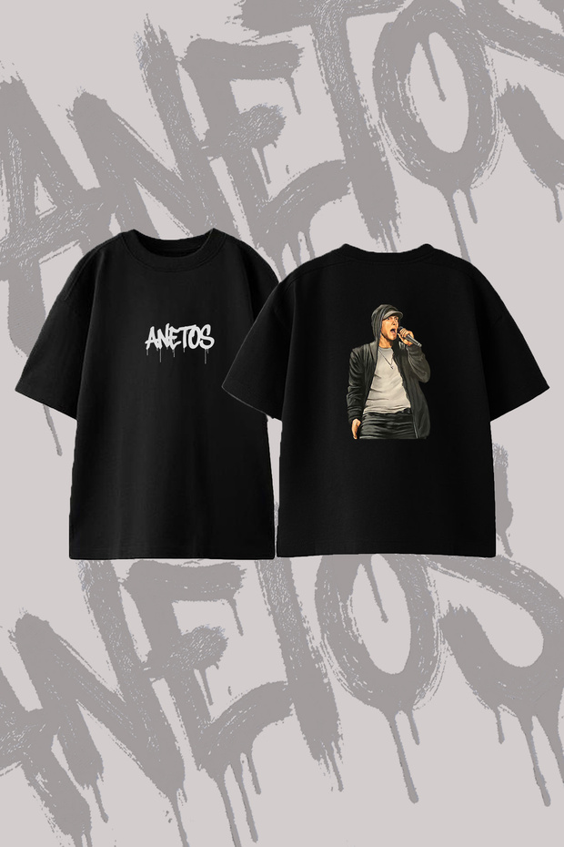 Eminem Rapper_2 Design Printed Oversize Crew Neck T-Shirt Black