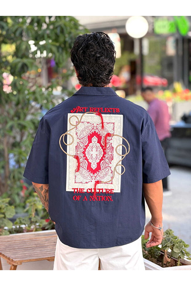 Back Embroidery and Printed Oversize Shirt