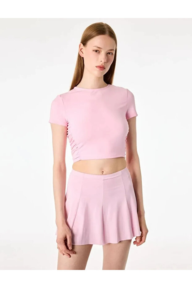 Slim Fit Drawstring Short Sleeve Crew Neck Crop Sports T-Shirt