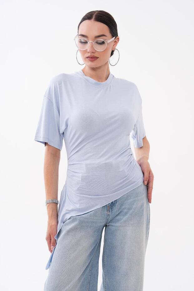 Women's Asymmetrical T-Shirt with Gathered Side Detail 260618 -