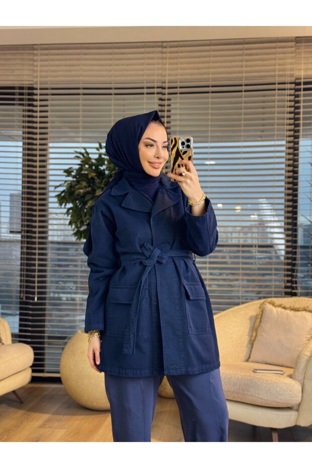 7507 شال بدون أزرار من الدنيم باللون الأزرق الداكن