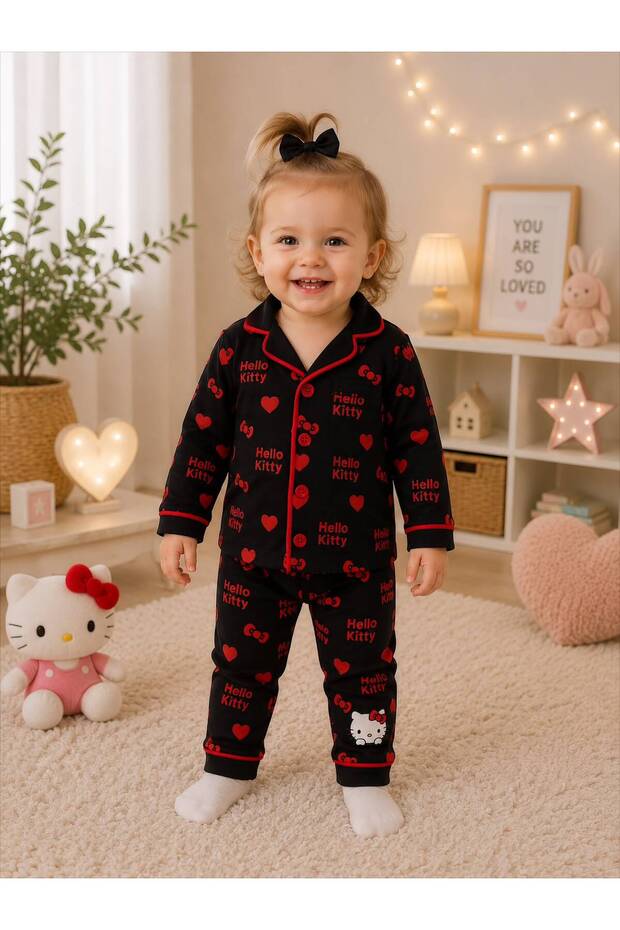100% Cotton Long Sleeve Buttoned Seasonal Heart Patterned Soft Textured Bottom and Top Unisex Baby Pajama Set for Girls and Boys