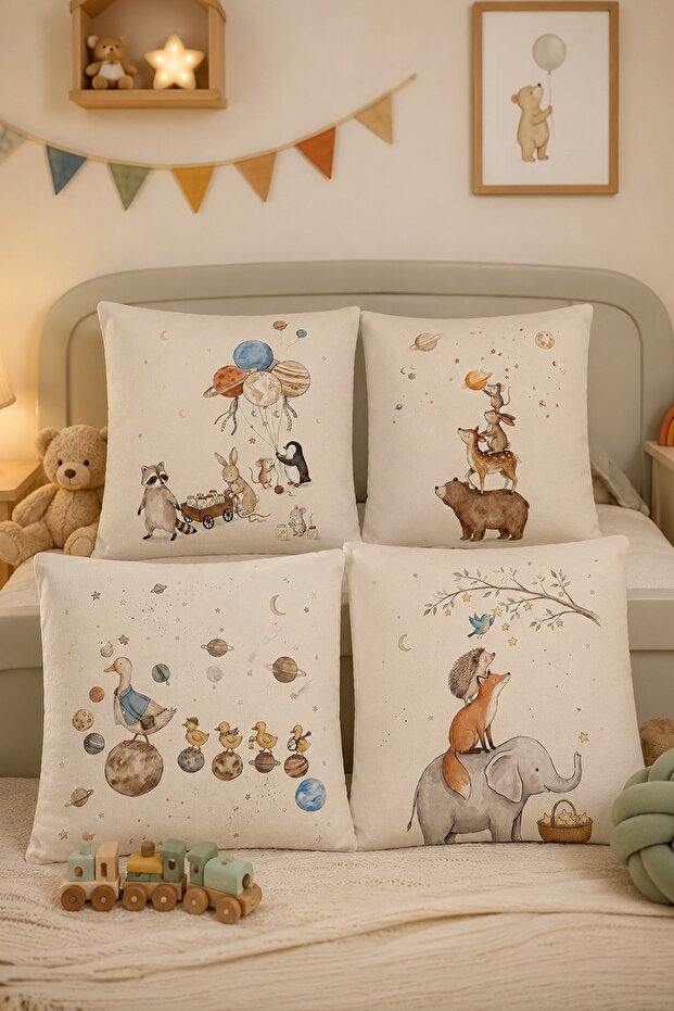 Sky Friends Patterned 4-Piece Children's and Baby Pillowcase Set