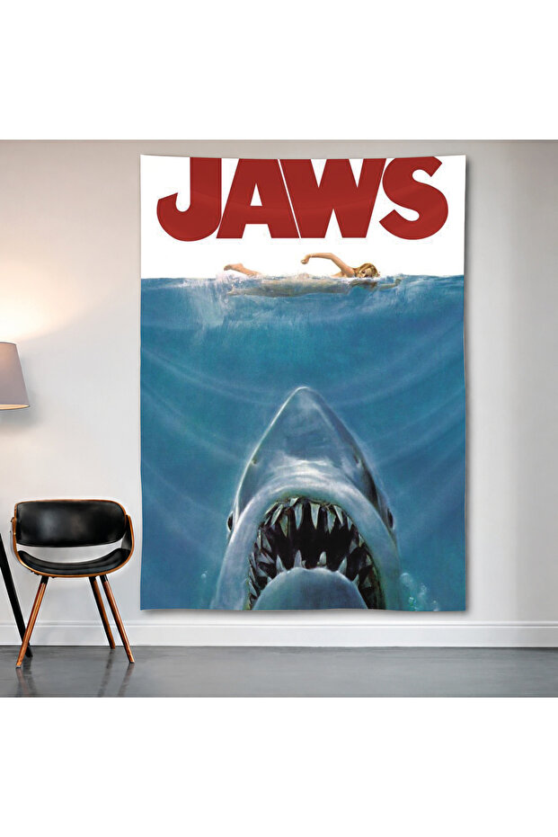 سجادة حائط من Jaws، ملصق من قماش الساتان عالي الجودة