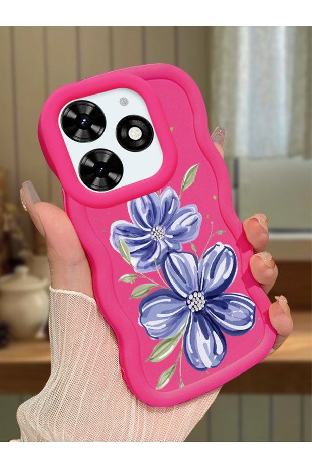 Tecno Spark 20C Compatible Case Camera Protector Red Silicone Couple Phone Case Flower Pattern