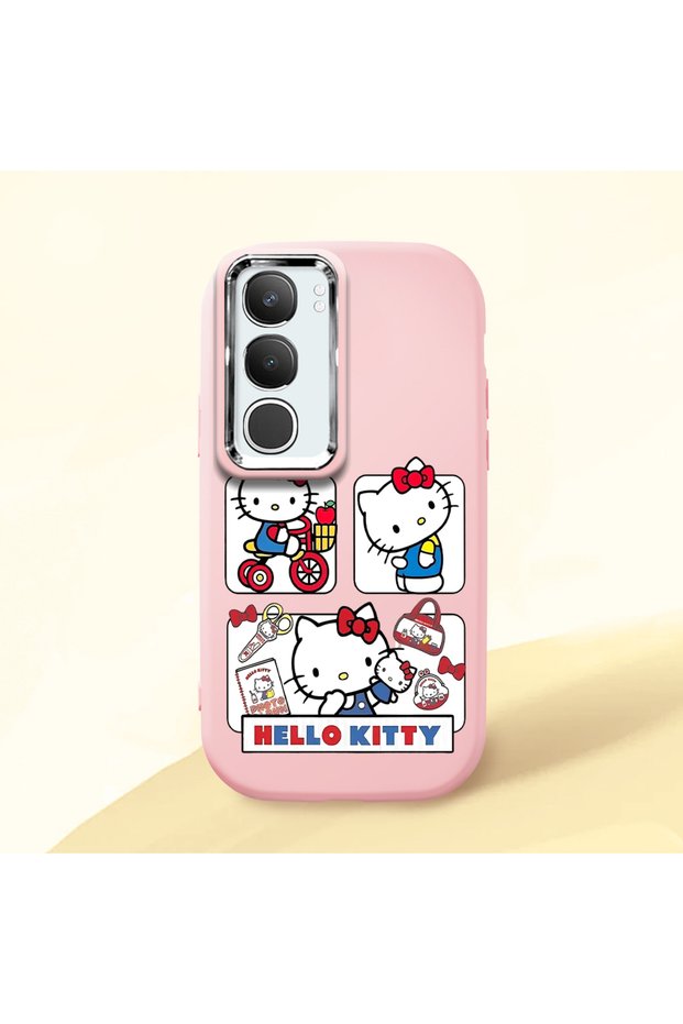 Vivo Y19S Compatible Case Camera Protector Pink Silicone Couple Phone Case with Kitty Pattern