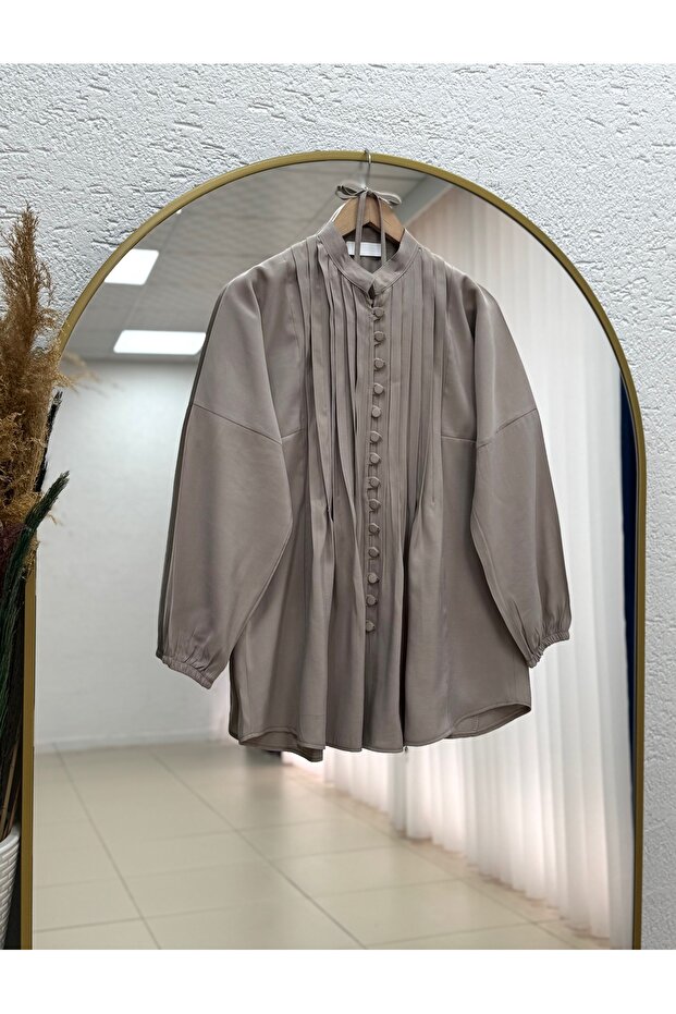 Öykü Ribbed Buttoned Tunic-Zn2019 Stone