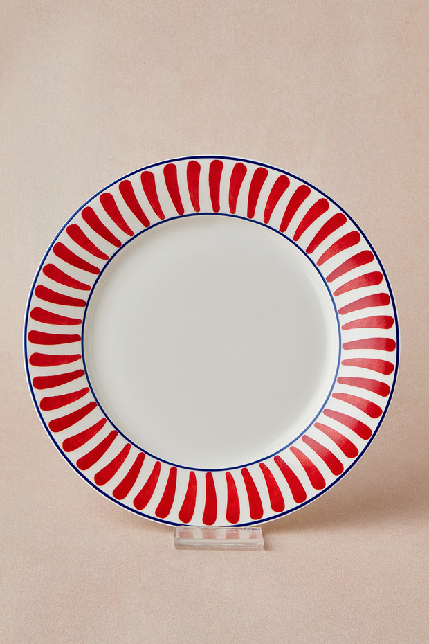 Red Striped Deep Cake Plate 20 cm