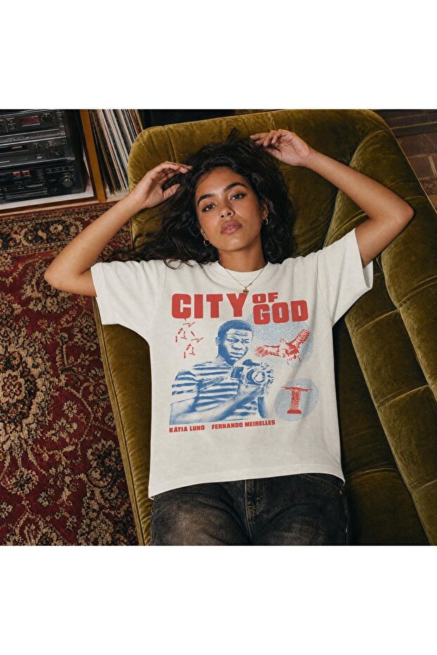 City of God Film Printed White Oversize T-Shirt Unisex 100% Cotton Crew Neck T-Shirt