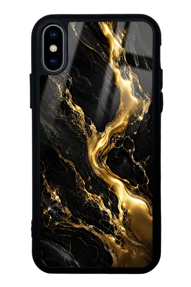 iPhone XS Max Obsidian Gold Flow Design Glossy Phone Case