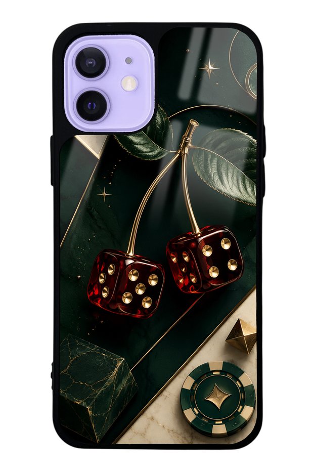 iPhone 12 Emerald Casino Cherry Design Glossy Phone Case