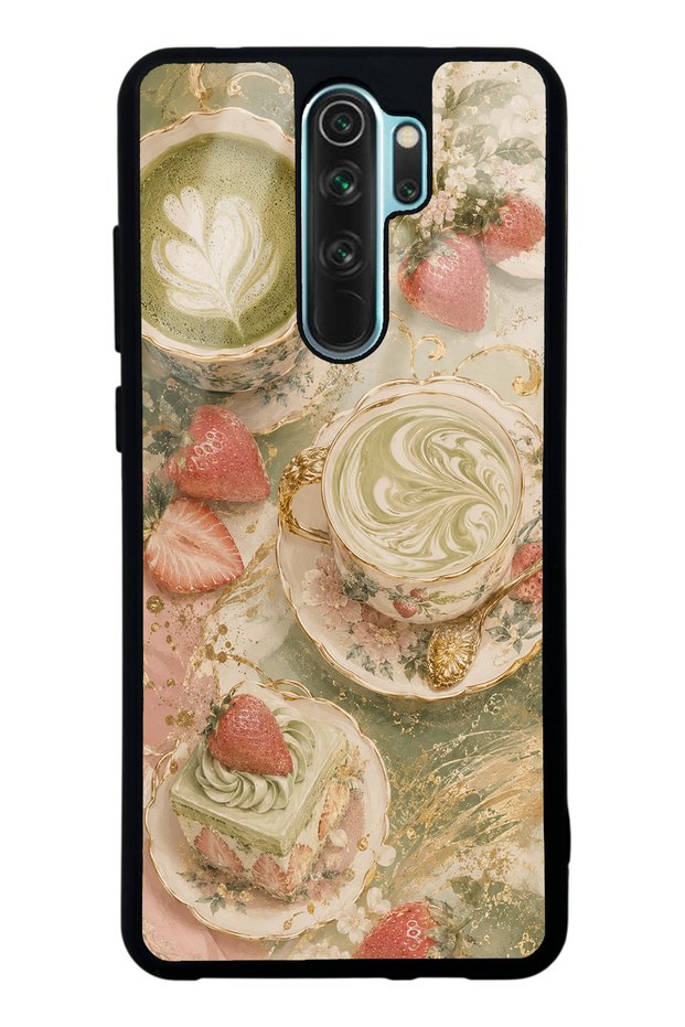 Xiaomi Redmi Note 8 Pro Glossy Phone Case with Sage Strawberry Matcha Design