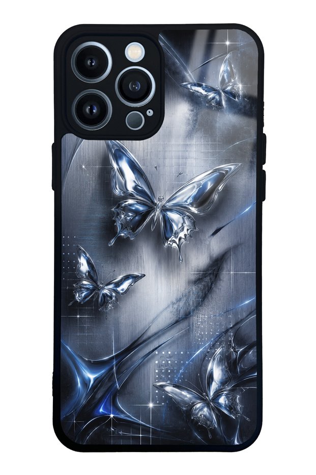 iPhone 13 Pro Max Midnight Chrome Butterfly Design Glossy Phone Case