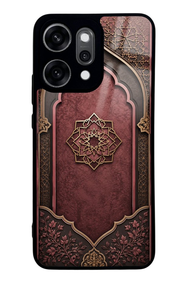 Oppo Reno 14 Pro Burgundy Glossy Phone Case with Ottoman Emblem Design