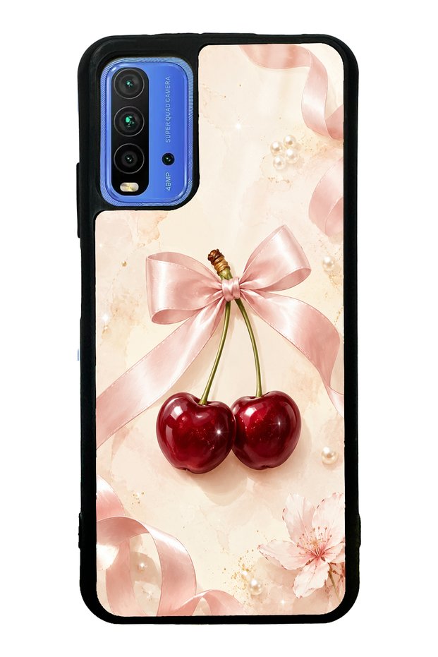 Xiaomi Redmi 9t Glossy Phone Case with Cherry Pearl Ribbon Design