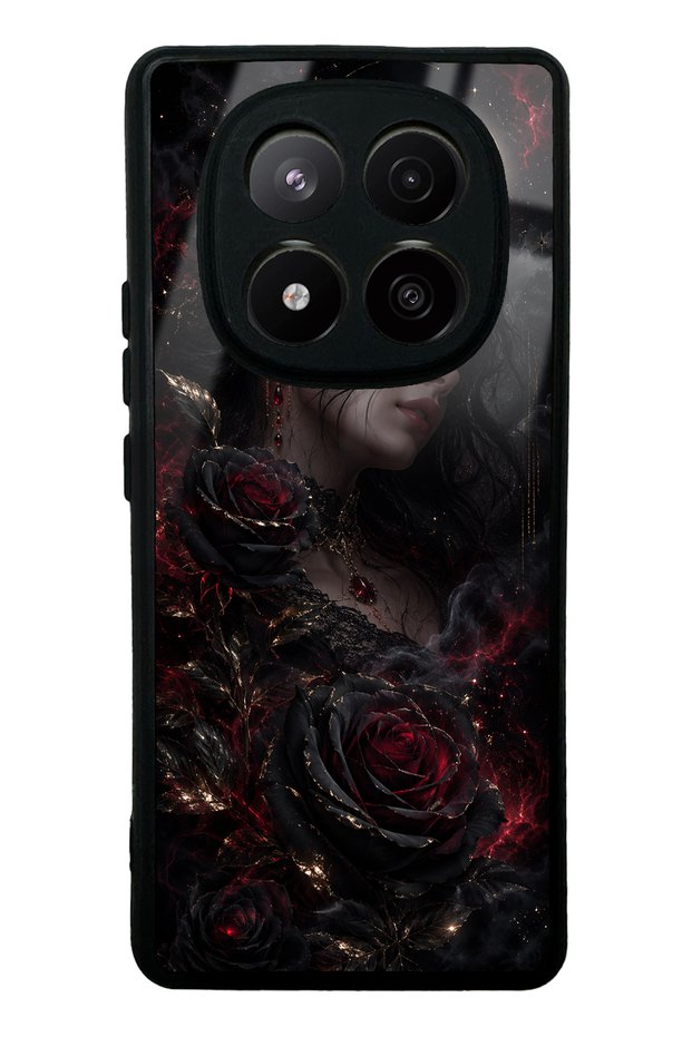 Xiaomi Redmi Note 14 Pro Plus Glossy Phone Case with Crimson Moon Rose Design