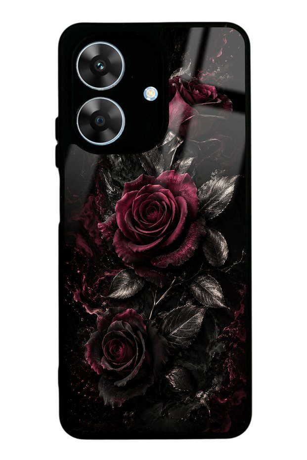 Realme Note 60 Obsidian Burgundy Roses Design Glossy Phone Case