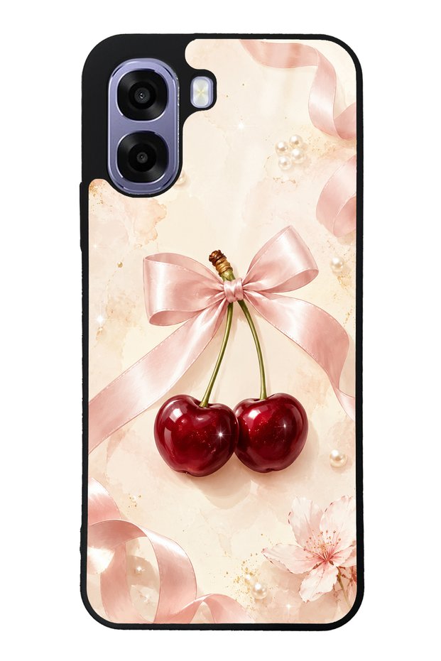 Oppo A6T Glossy Phone Case with Cherry Pearl Ribbon Design