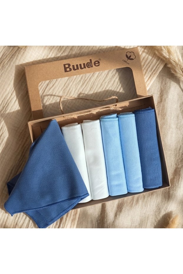 100% Cotton Set of 6 Baby Mouth Wipes and Drying Cloths - Blue Transition Gift Box