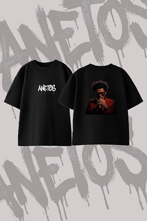 تي شيرت The Weeknd_20 ذو تصميم مطبوع على الظهر من القطن باللون الأسود مقاس كبير