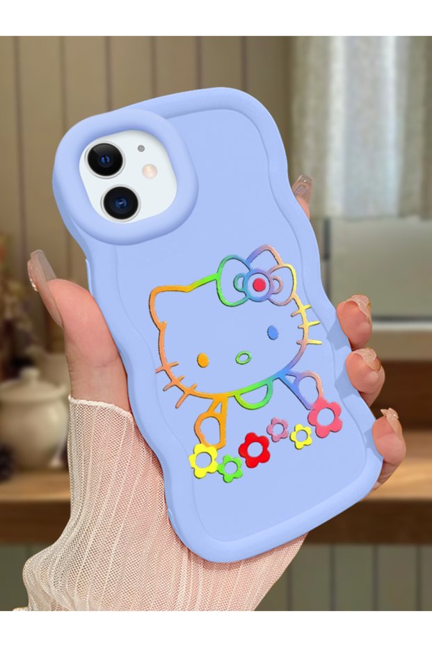 iPhone 11 Compatible Case Camera Protector Blue Silicone Couple Phone Case Kitty Pattern